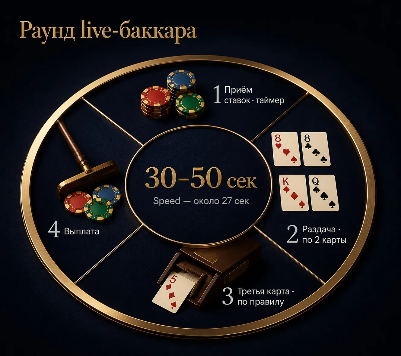 Четыре этапа раунда live-баккара