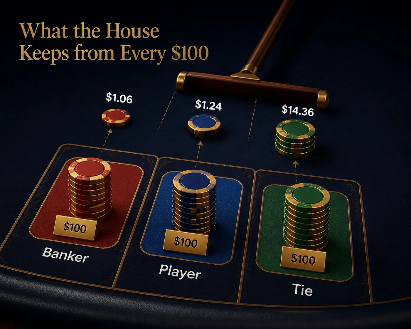 House edge on Banker, Player and Tie per $100 wagered
