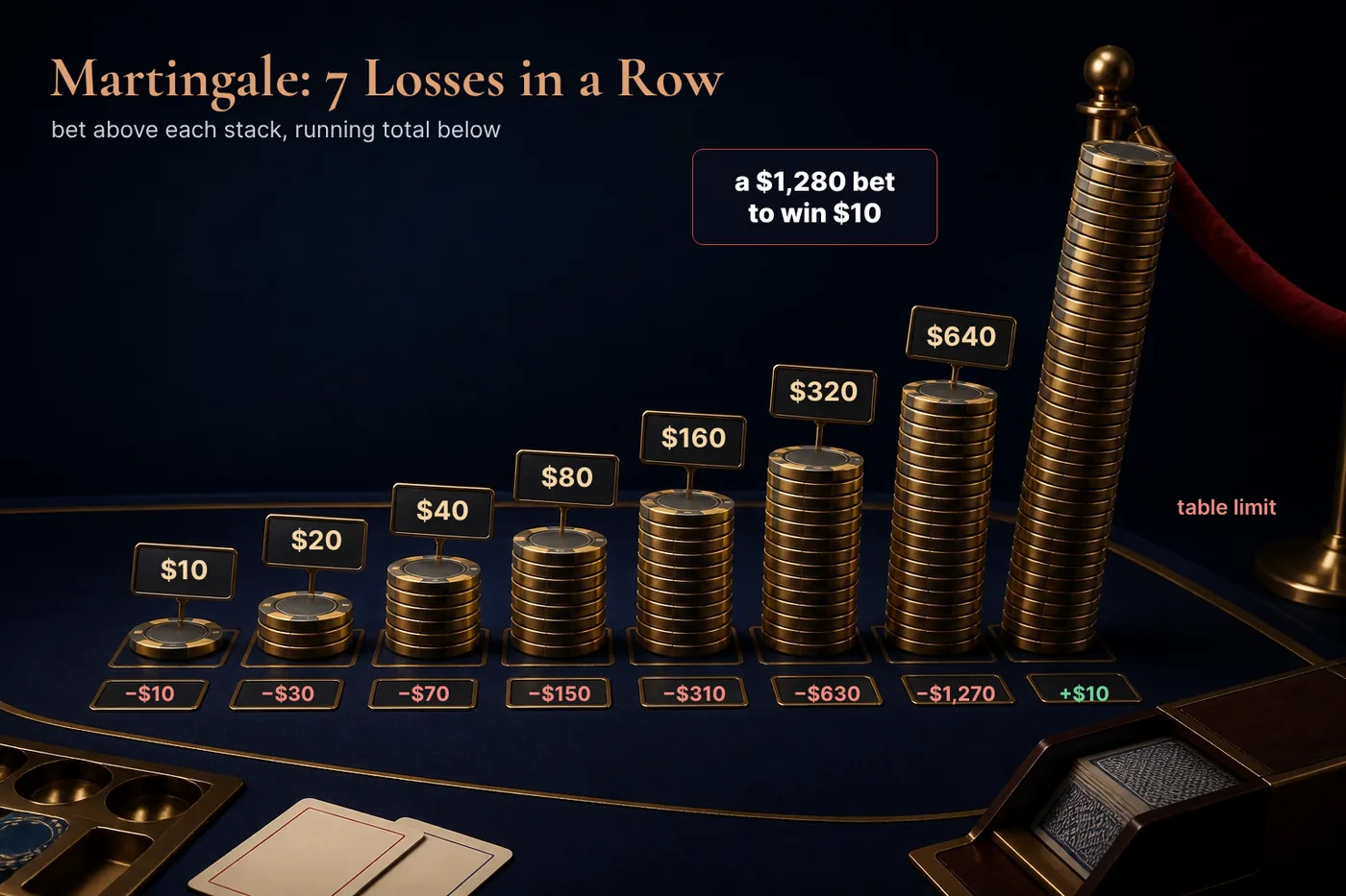 Martingale bet growth over 8 rounds